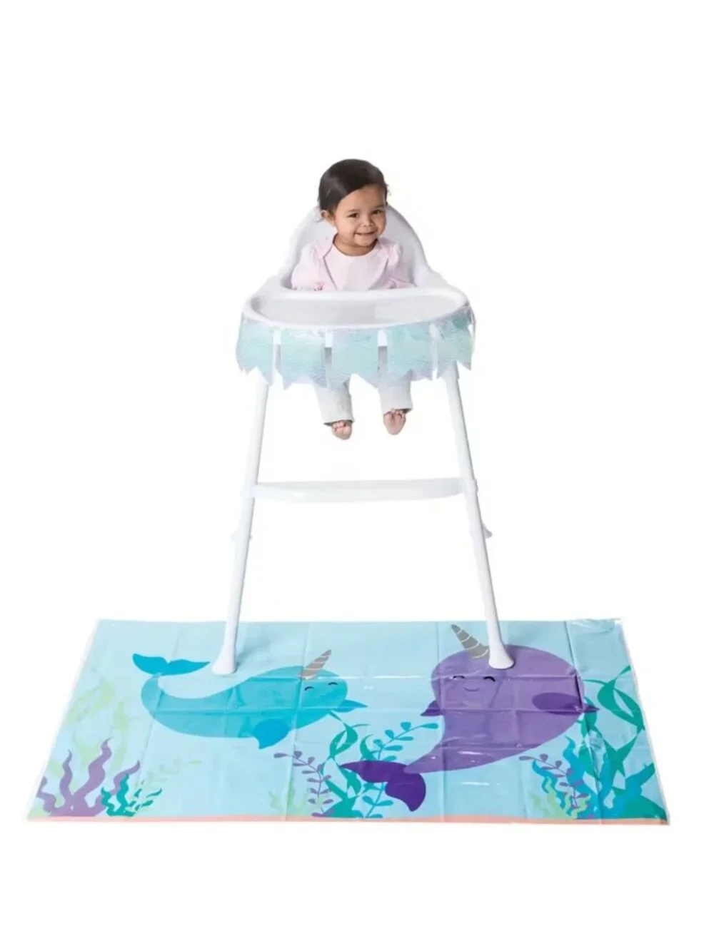 Narwhal Party High Chair Decoration Kit Includes Mat & Banner For First Birthday